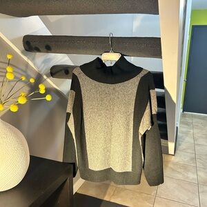 Max Studio Black and Gray Cowl Neck Sweater